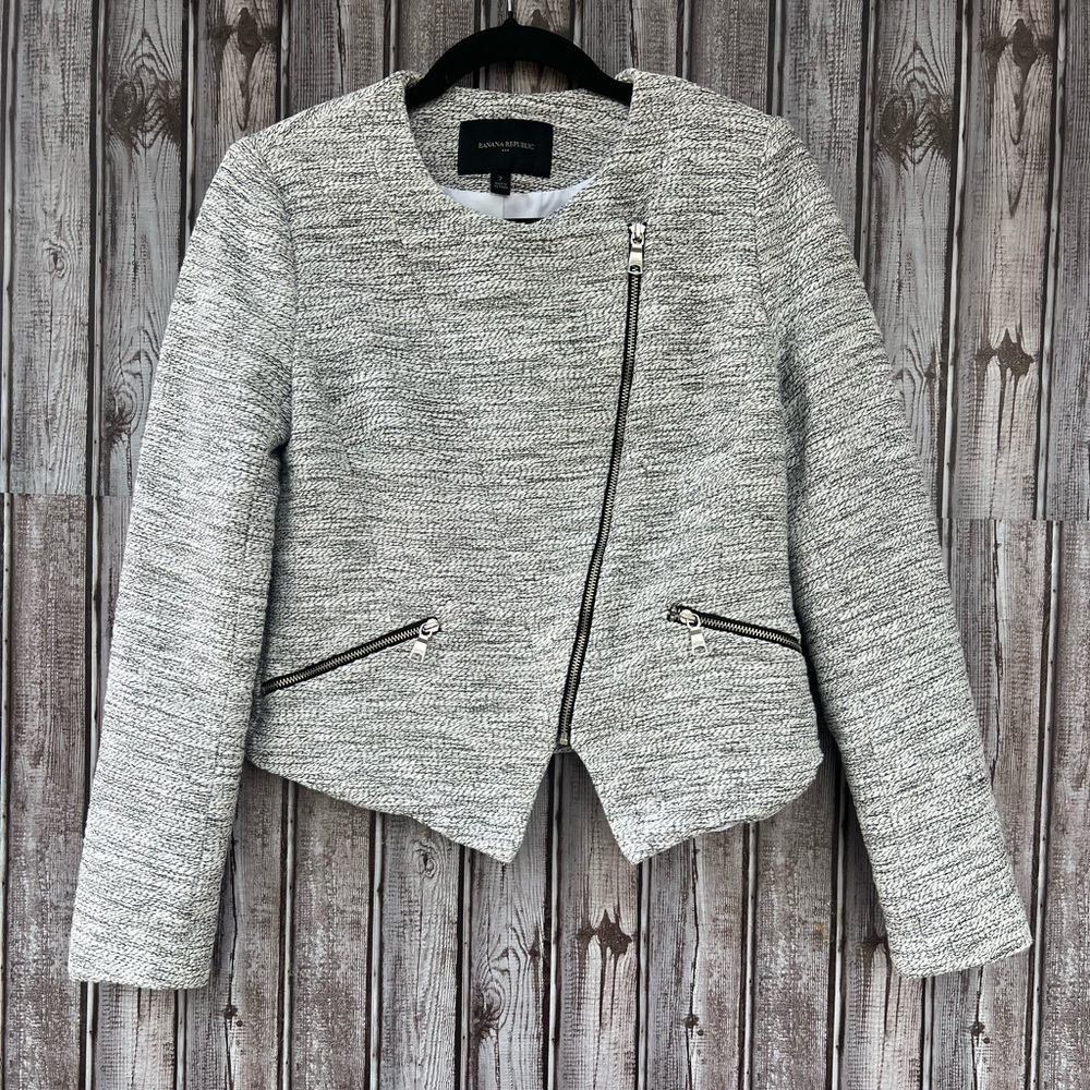 Banana Republic Gray‎ Tweed Zip Jacket Size 2